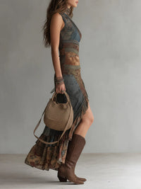 Vestido largo asimétrico de estampado audaz con abertura