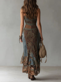 Vestido largo asimétrico de estampado audaz con abertura