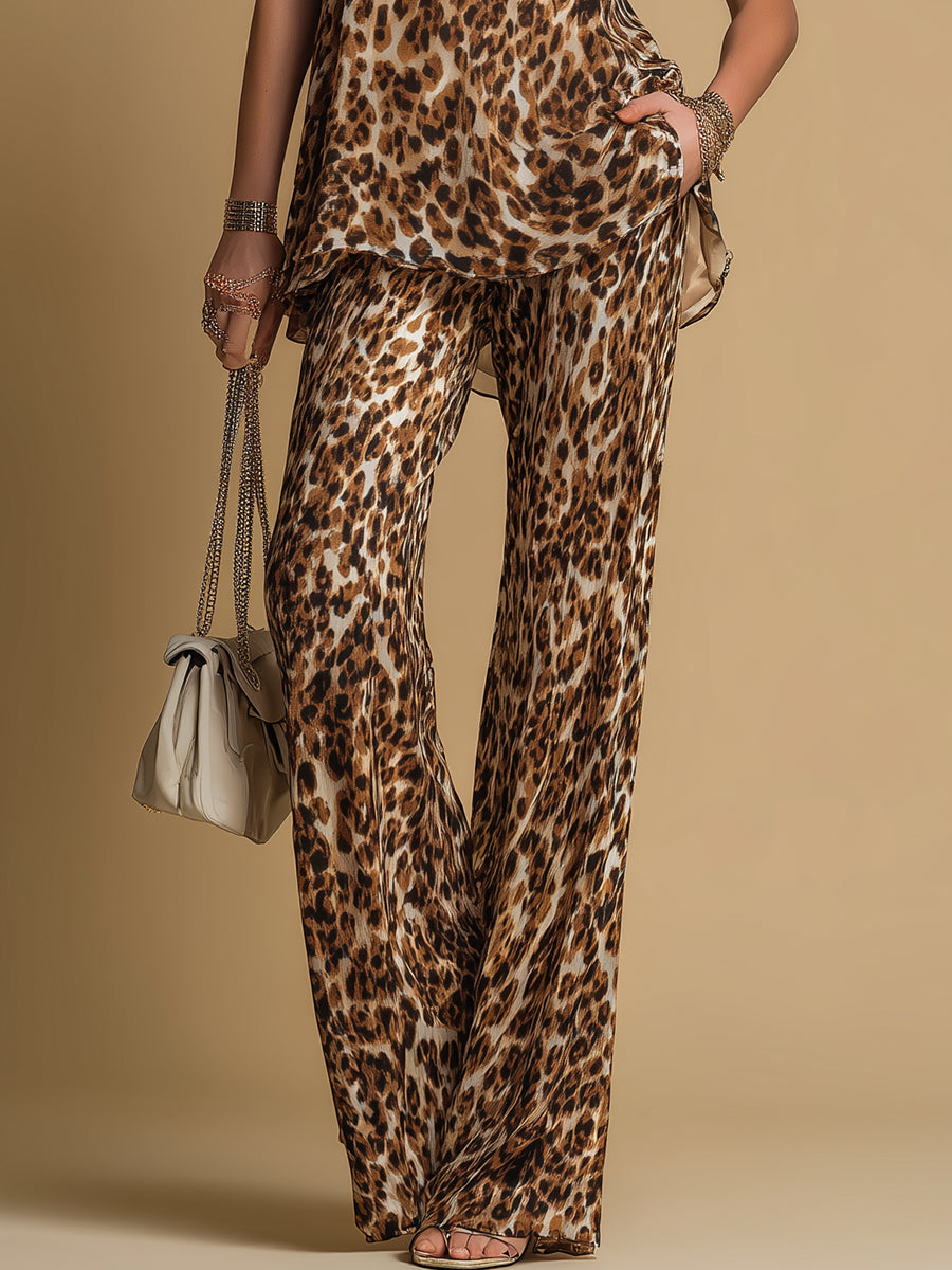 Conjunto evasé con estampado de leopardo