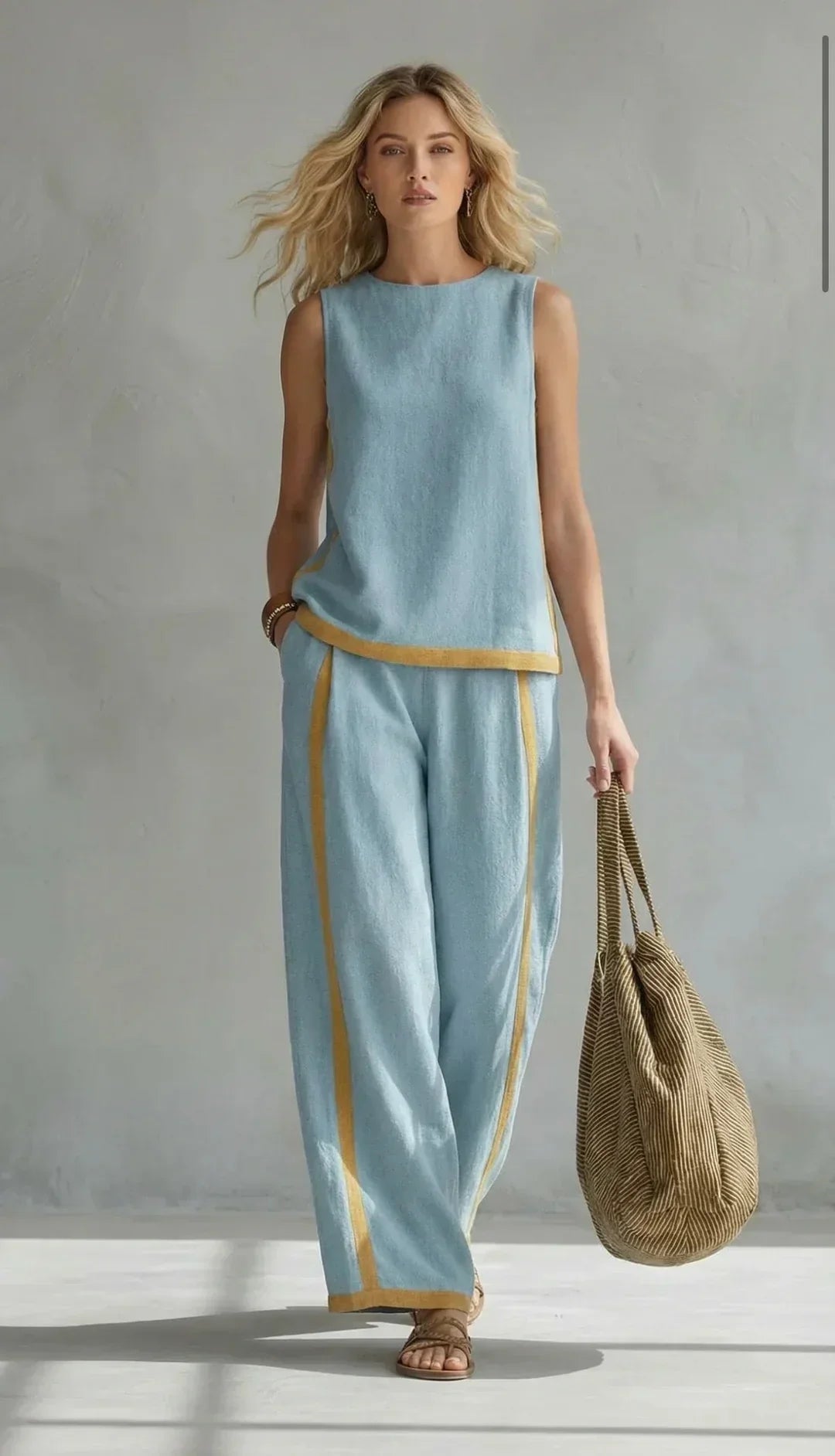 Conjunto de chaleco y pantalón con acabados bicolor