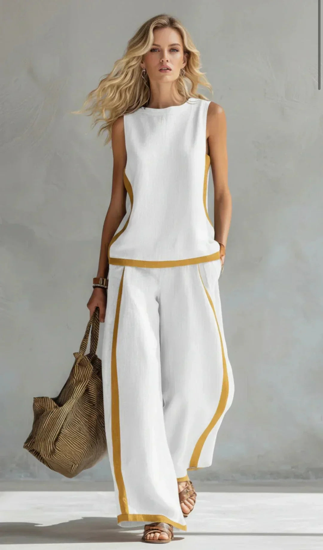 Conjunto de chaleco y pantalón con acabados bicolor