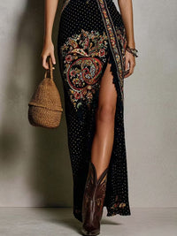 Vestido largo estampado de estilo bohemio con escote pronunciado y abertura alta