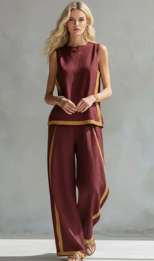 Conjunto de chaleco y pantalón con acabados bicolor