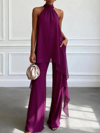 Conjunto de cuello halter y pantalón violeta