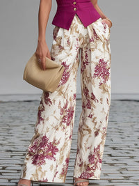 Conjunto de chaleco rosa y pantalón fluido floral