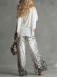 Conjunto de escote barco y gasa con estampado de leopardo