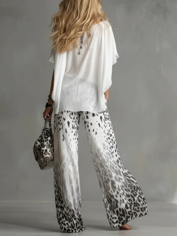 Conjunto de escote barco y gasa con estampado de leopardo