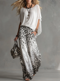 Conjunto de escote barco y gasa con estampado de leopardo