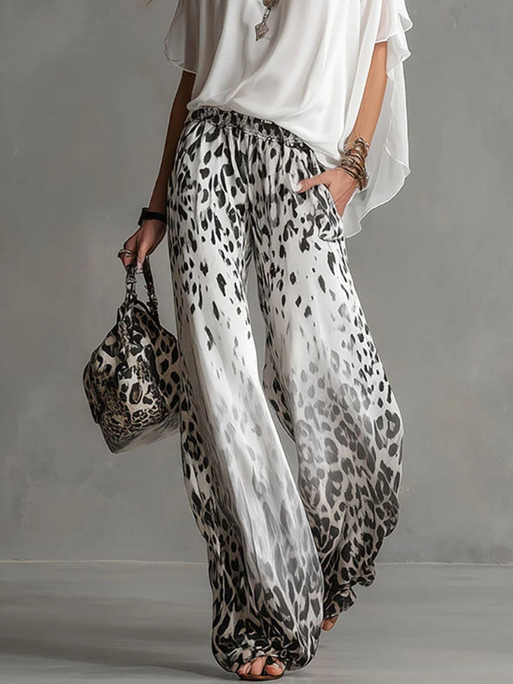 Conjunto de escote barco y gasa con estampado de leopardo