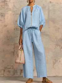Conjunto de dos piezas: camisa y pantalón ancho